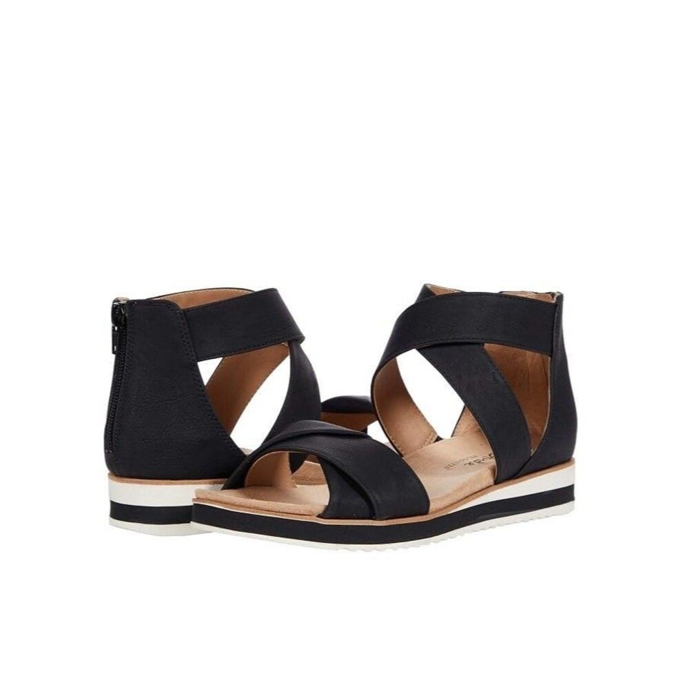Life Stride Womens 9 W Black Zoom Strappy Wedge Sandals NIB QT2